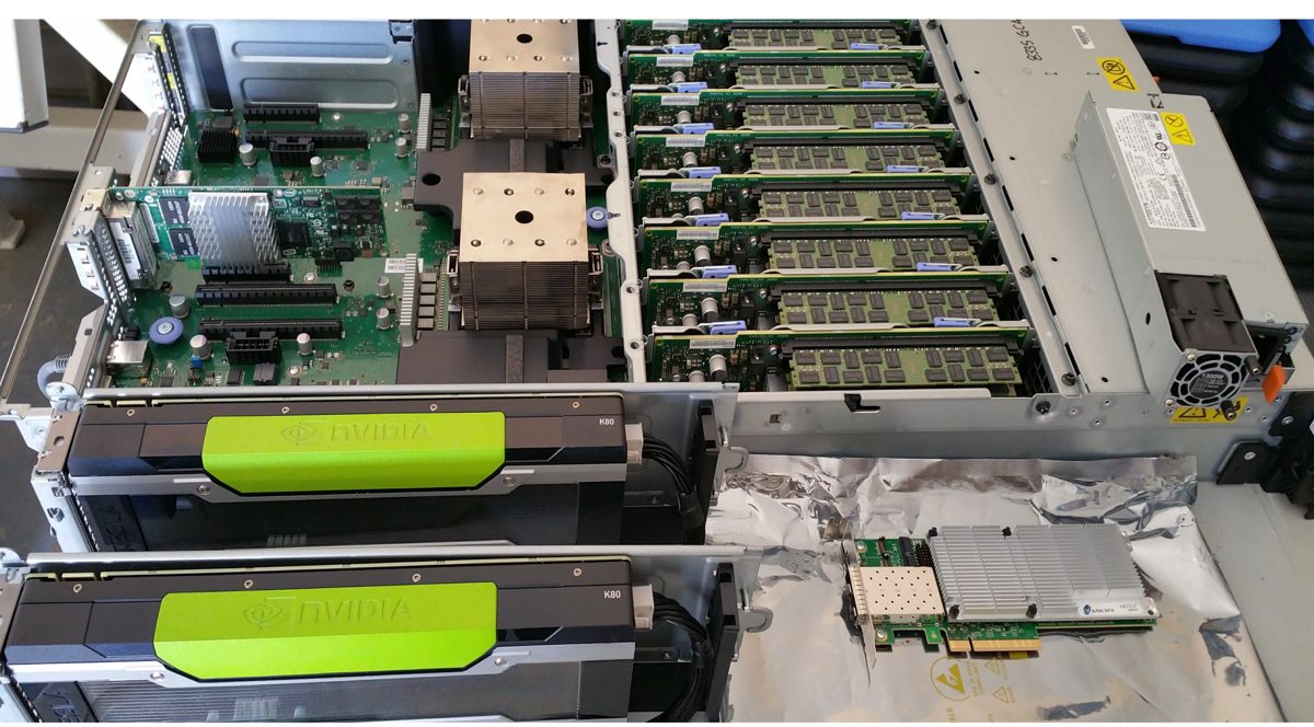Open IBM POWER8 server with FPGA and GPU accelerator cards installed